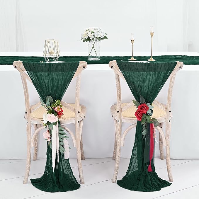 24 Pack Forest Green Cheesecloth Table Runner ,10FT Cheese Cloth Table Runner for Wedding Decor, 20x120inch Rustic Boho Gauze Table Runners for Christmas Wedding Party Bridal Shower