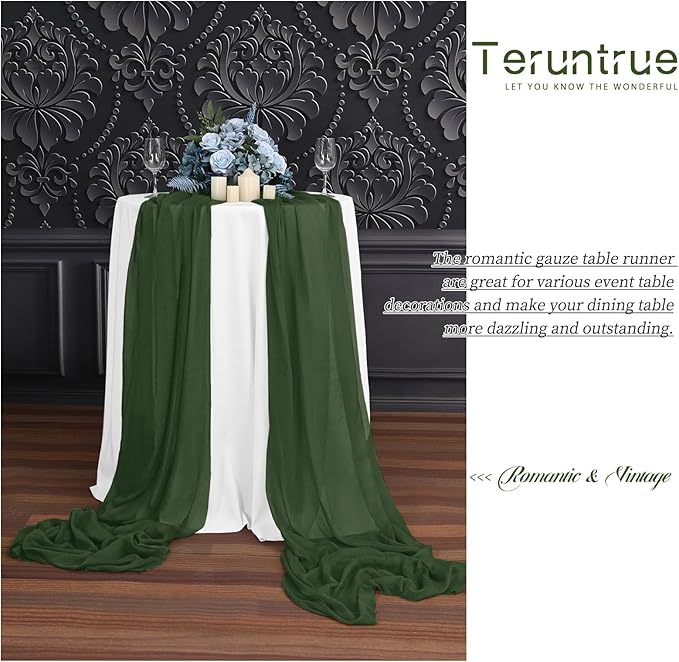 24 Packs Hunter Green Cheesecloth Table Runner,10ft Green Rustic Gauze Boho Wedding Table Runner Decoration, Wedding Table Decor Sheer Table Runner for Wedding Party Bridal Shower Table