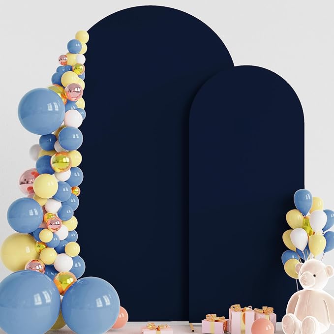 Wokceer Wedding Arch Backdrop Cover 7.2FT, 6FT Set of 2 Spandex Fitted Navy Blue Arch Covers for Round Top Chiara Arch Backdrop Stands Cover for Birthday Party Ceremony Decor