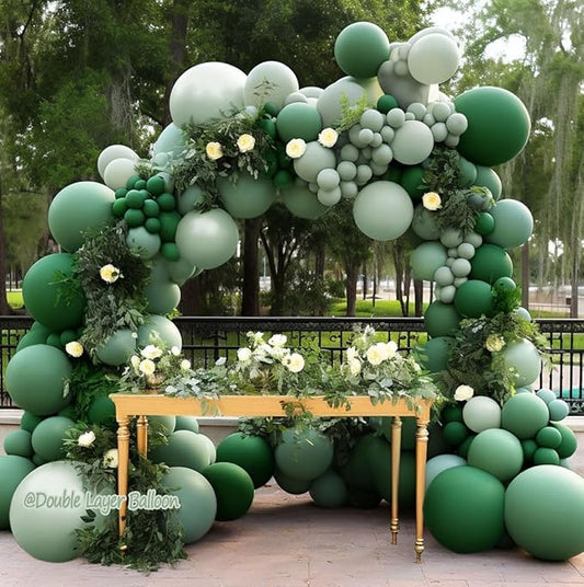 Green Balloon Arch Kit, Double Stuffed Dark Emerald Green Balloon Arch Forest Sage Olive Balloons for Baby Shower Birthday Bridal Wedding Graduation Safari Woodland Wild One Party Decor
