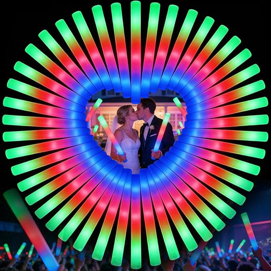 wellent 70PCS LED Foam Glow Sticks Bulk, Foam Light Up Sticks with 3 Colorful Flashing Modes, Glow in Dark Party Supplies, Party Light Sticks Pack for Wedding, Concert, New Year, Halloween, Christmas