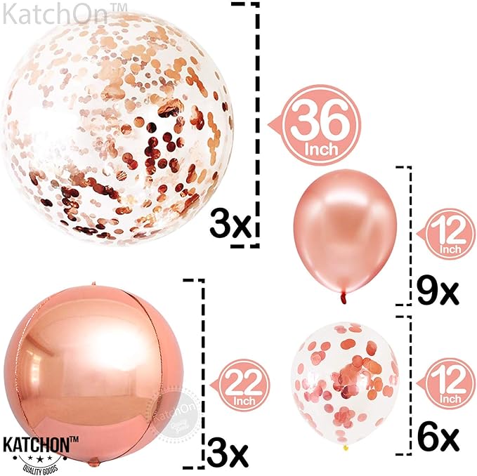 KatchOn, Rose Gold 90 Balloon Numbers - 40 Inch | Huge Rose Gold Balloons with Confetti - 36 Inch, Pack of 21 | 90th Birthday Decorations for Women | Rose Gold Birthday Decorations