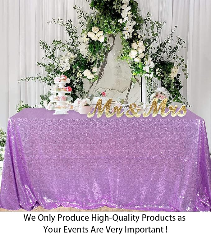 ShiDianYi Sequin Tablecloth Rectangle 50x72-Inch Lavender Table Cloths for Parties Rectangular Table Cover Overlay Light Purple Sequin Fabric Linens Birthday/Baby Shower/Tea Party Decor