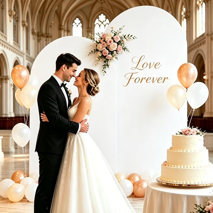 Arch Backdrop Stand Gold and White Cover Set of 2(7.2FT/6FT),Wedding Arch Backdrop Stand,Balloon Arch Stand Metal Frame for Birthday Wedding Baby Shower Party Garland Ceremony Decor