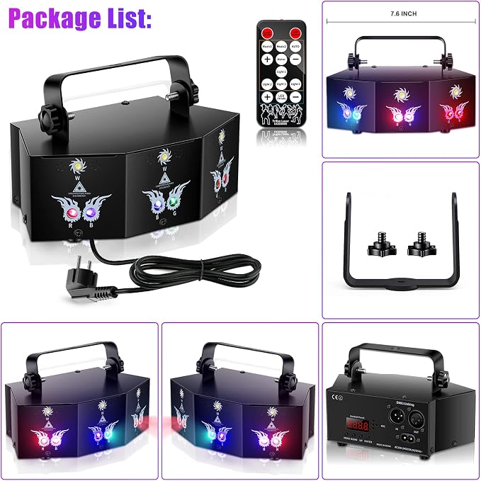 U`King Party Lights DJ Disco Light,9 Lens Stage Lighting Support DMX512 and Sound Activated with Remote Control Laser Lights for Parties Birthday Wedding Karaoke Bar KTV Club Stage Live Show(4 PCS)