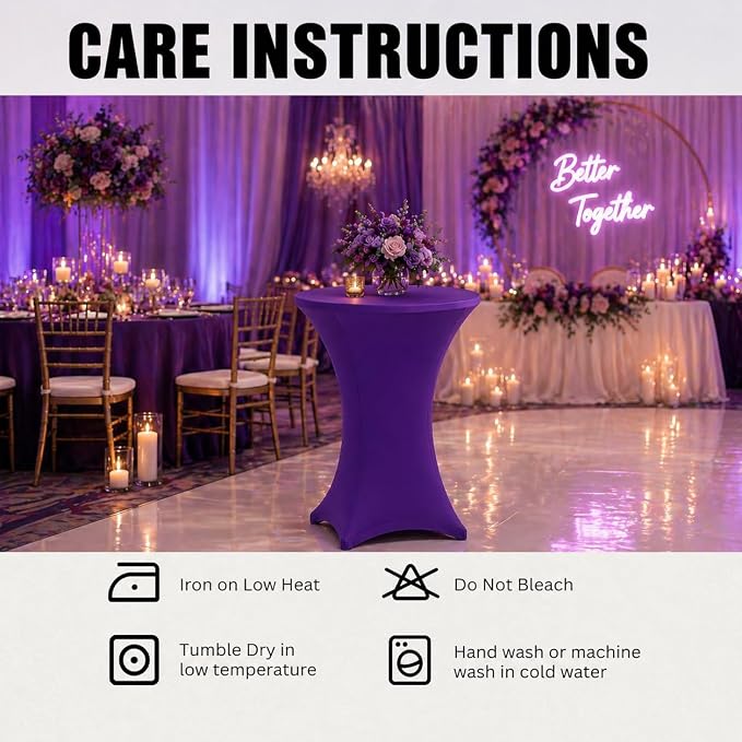 Cocktail Table Covers - 2 Pack 32x43 Inch Table Cloth - Purple Fitted Stretch Spandex Round High Top Tablecloth for Party, Bar, Birthday, Pub, Banquet