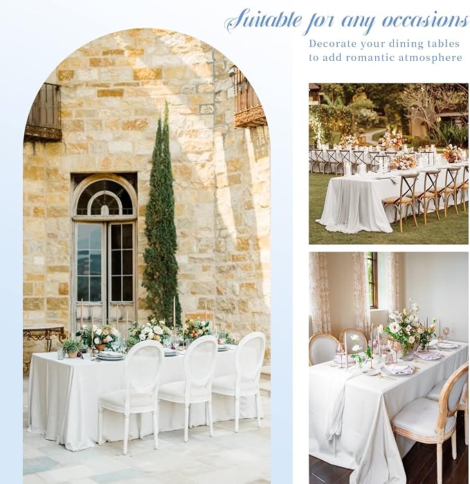 4 Pack White Tablecloth 90 x 156 Inch, Rectangle Tablecloth for 8 Foot Table, Stain and Wrinkle Resistant Washable Polyester Table Cloth Cover for Wedding Dining Table Buffet Parties and Camping