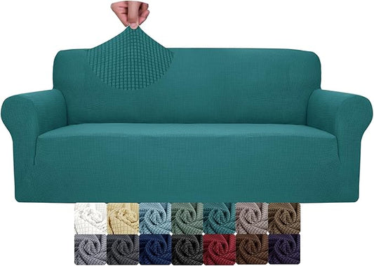 JIVINER High Stretch Couch Covers for 3 Cushion Couch 1-Piece Extra Large Sofa Covers with Elastic Bottom Anti Slip Elastic Sofa Slipcover Furniture Protector for Pets (XL Sofa, Blakish Green)