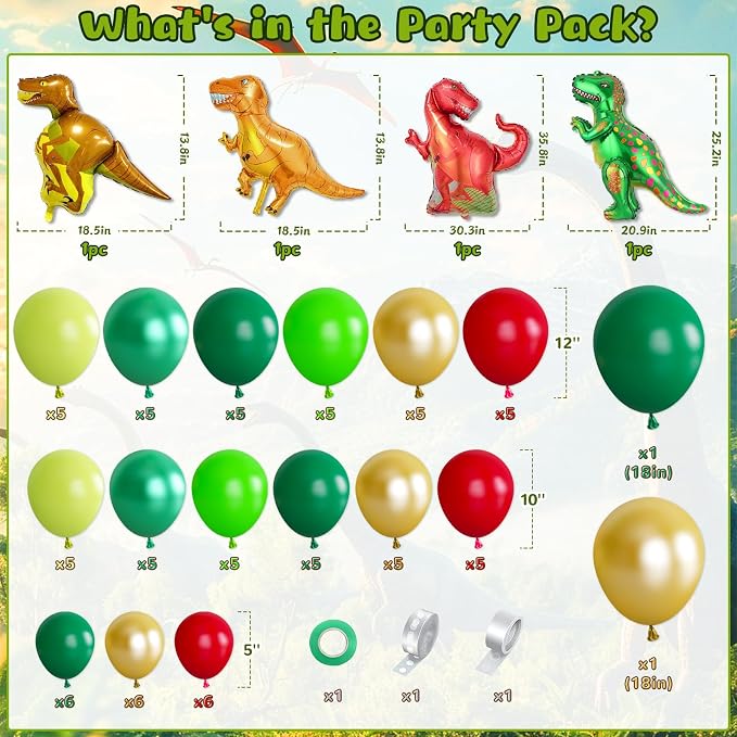 Dinosaur Birthday Party Decorations for Boys, Dino World Birthday Decorations Include Dinosaur Balloons, Banner, Backdrop, Cake Topper, Stickers for Kids, Tablecloth for Dinosaur Themed Party upplies