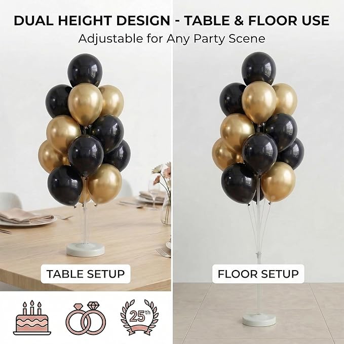 Balloon Column Kit for Floor-Balloon Columns with Stand, Base and Pole,Balloon Tower Backdrop Decoration for Wedding, Baby Shower, Birthday Party, or Bachelorette Parties (Black Gold)