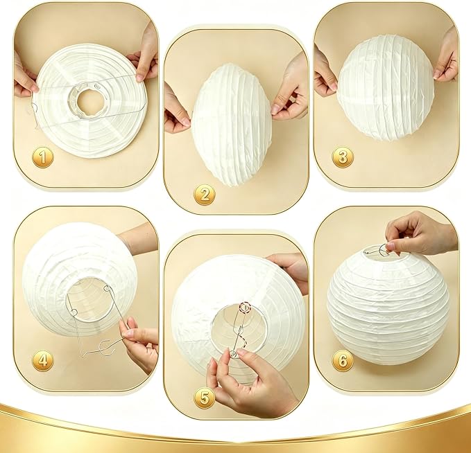 20Pcs Paper Lanterns Decorative, Gold and Ivory Round Hanging Paper Lanterns Decorations for Rustic Party Bridal Shower Wedding Birthday Party Supplies