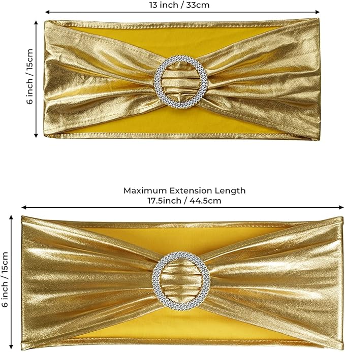 Spandex Chair Sashes - Babenest 50PCS Premium Stretch Cover Band with Buckle Slider Universal Elastic Chair Ties for Wedding Party Ceremony Reception Banquet Decoration (Metallic Gold)