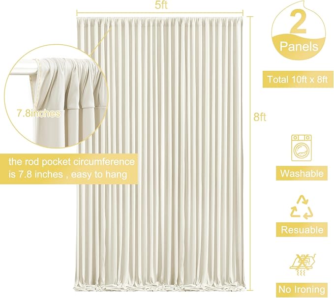 Beige Backdrop Curtain for Wedding Parties Wrinkle Free Beige Photo Curtains Backdrop Drapes Fabric Decoration for Baby Shower Photoshoot 5ft x 8ft,2 Panels