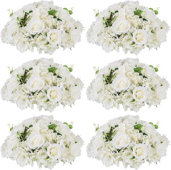 White Flowers Balls for Centerpieces: 6 PCS 15.7" Diam Flower Centerpieces for Tables in Wedding Reception Decorations Arrangement for Party Celebration Planners