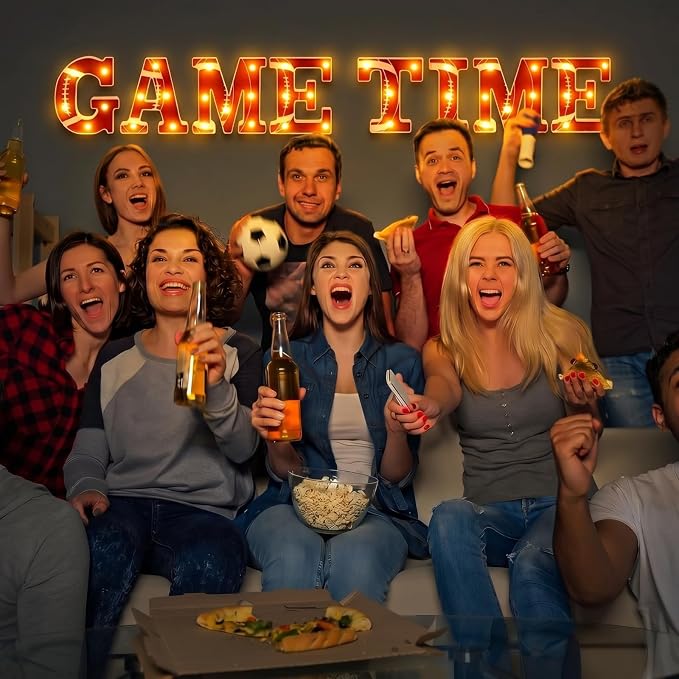 Honoson 8 Pcs Football Party Decorations Game Time LED Lights Sign Football Birthday Decorations Sports Theme Game Time Table Decor for Gameday Tailgate Fans Match Point Party Supplies