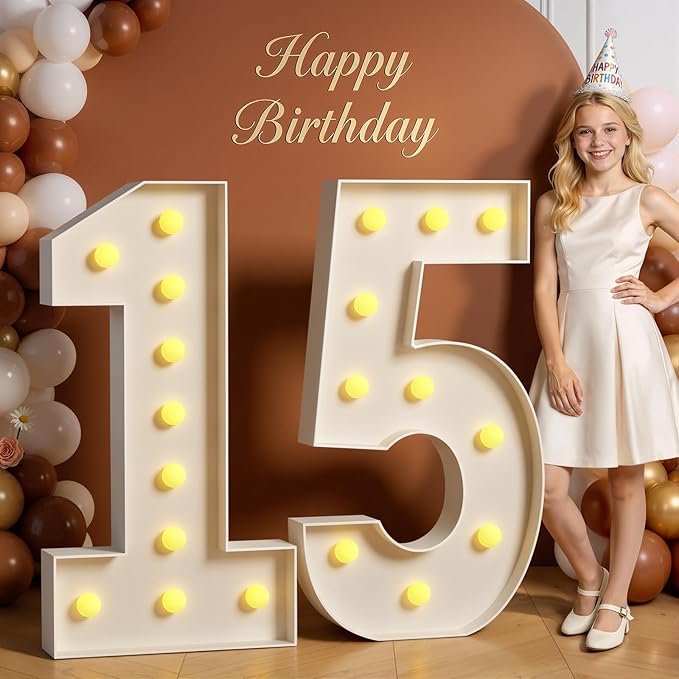 Tongjoy 4FT Marquee Numbers 15, Light up Numbers for 15 Birthday Decoration, Large Light Up for 15 Years Old, Anniversary Party Decor Birthday, Happy 15th Birthday Decorations