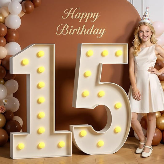 Tongjoy 4FT Marquee Numbers 15, Light up Numbers for 15 Birthday Decoration, Large Light Up for 15 Years Old, Anniversary Party Decor Birthday, Happy 15th Birthday Decorations