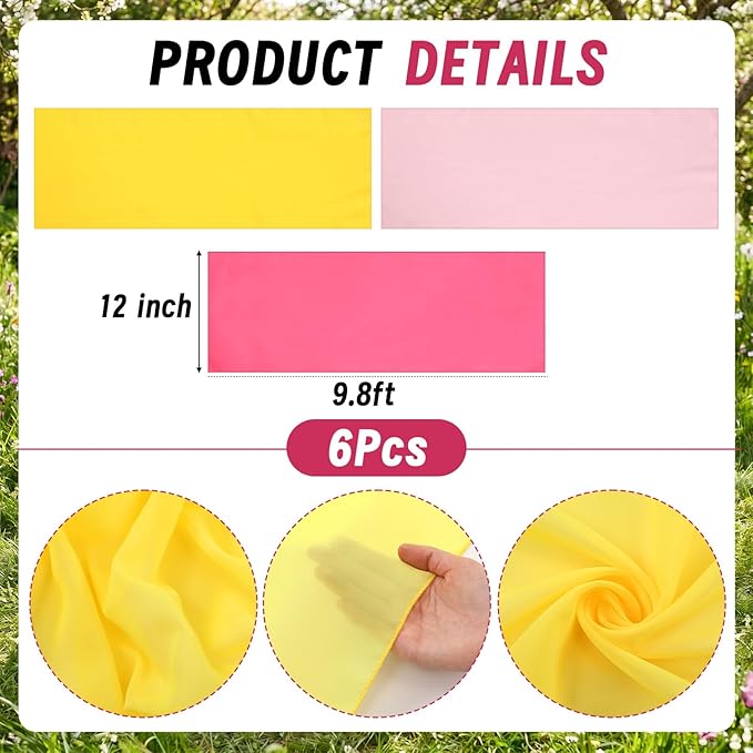 Boao 6 Pcs Pink and Yellow Party Decorations Table Runner Cloth 10ft Lemon Summer Freshly Graduation Decorations Rustic Fabric for Pink and Yellow Wedding Birthday Party Baby Bridal Shower Decor