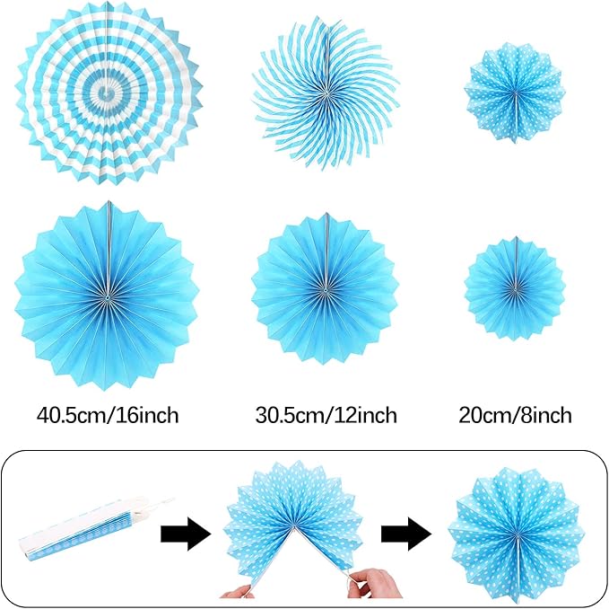 23Pcs Blue Birthday Party Decorations for Boys Men Navy Royal Light Blue Honeycomb Ball, Hanging Paper Fans, Pom Poms, Baby Shower Decorations Boy, Party Supplies 16th 18th 21th 30th 40th 50th