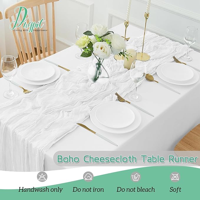 8Pack White Table Runner 10FT White Cheesecloth Table Runner 35x120Inch Long Boho Table Runners Rustic Gauze Table Runners for Party Wedding Bridal Shower Baby Shower Decorations