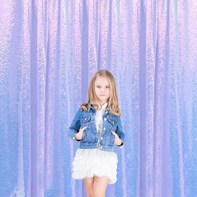 Sugargirl Mermaid Lavender Sequin Backdrop Curtain 4 Panels 2FTx8FT Glitter Mermaid Lavender Background Drapes Sparkle Photography Backdrop for Party Wedding Birthday Wall Decoration