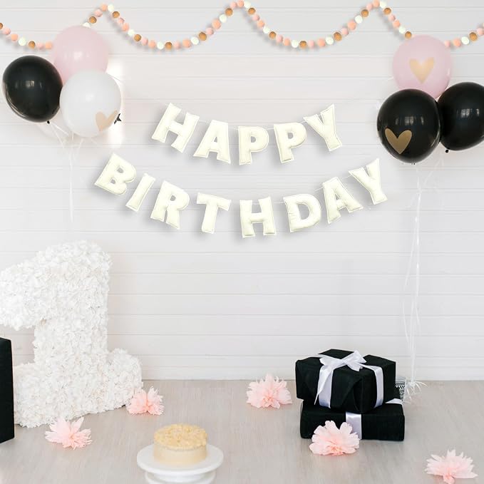 Mindsoft 2 Pcs 9.83ft Pre Strung 3D Happy Birthday Felt Fabric Banner with Ball Garland Reusable Pom Pom Garland for Birthday Party Decorations Sign Photo Prop Boys Girls(Bohemia Color)