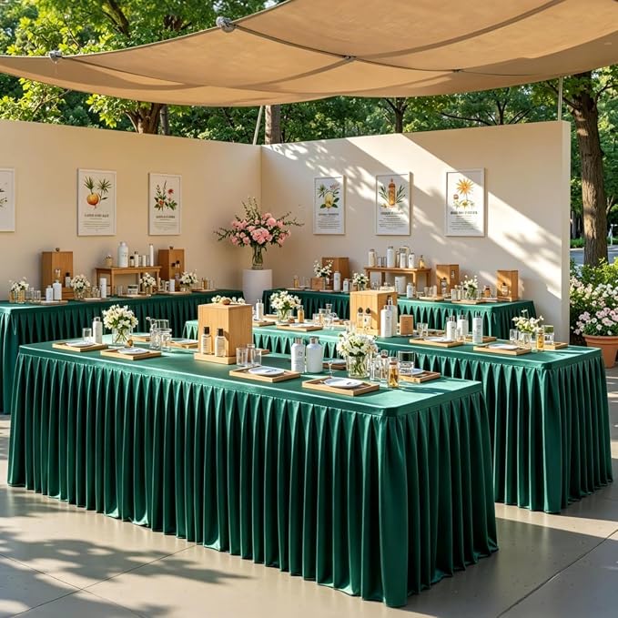 1 Pack Green Satin Tablecloths Rectangle 4FT, Glitter Spandex Fitted Stretch Table Covers Wrinkle-Free Floor Length Shimmer Table Skirt for Weddings Parties Baby Shower Banquets Vendor Events