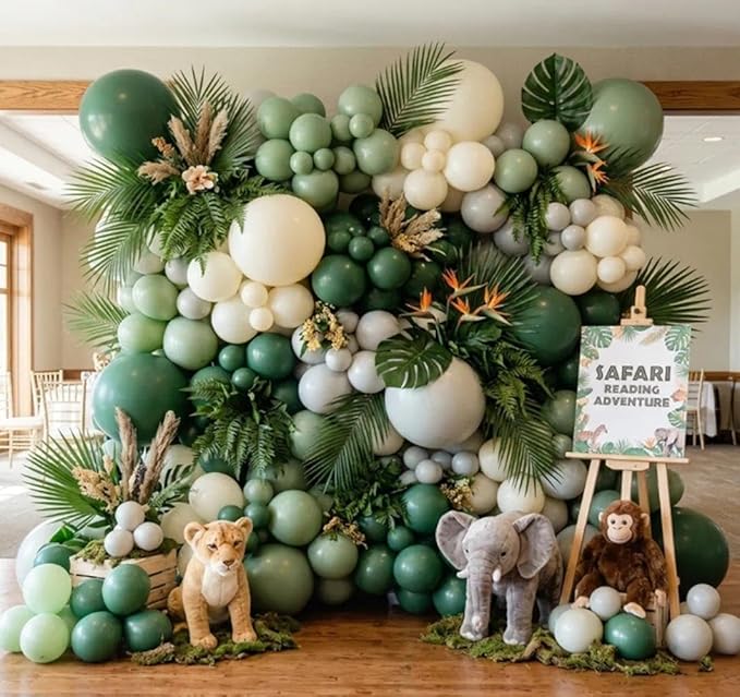 Pastel Green Balloon Garland Kit Different Sizes Double Stuffed Balloons Latex Sage Balloon Jungle Green Arch For Birthday Safari Baby Shower Gender Reveal Bridal Boho Party
