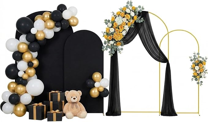Arttown Arch Backdrop Stand and Cover Set 7.2FT and 6FT Wedding Arch Backdrop Stands and Matching Black Cover Set Suitable for Wedding Celebration Birthday Party Graduation Ceremony Event Decoration