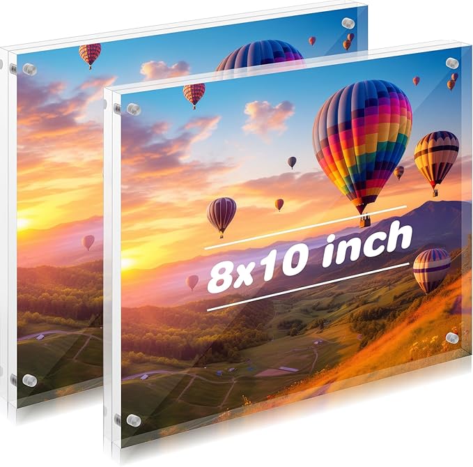 Kigley 2 Pcs 8 x 10 Inch Acrylic Picture Frames, Clear Acrylic Photo Business Card Frame Desktop Display Double Sided Wallet Size Frame Freestanding Frames for Film Photos Cards Stamp