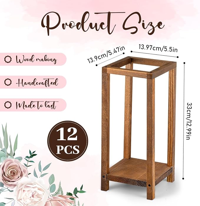 Geelin 12 Set Wooden Wedding Lantern Centerpiece Decor Baptism Lantern Candle Holder for Table Centerpiece Wedding Party Baby Shower Home Country Porch Patio Decor(12.99'',Wood Color)