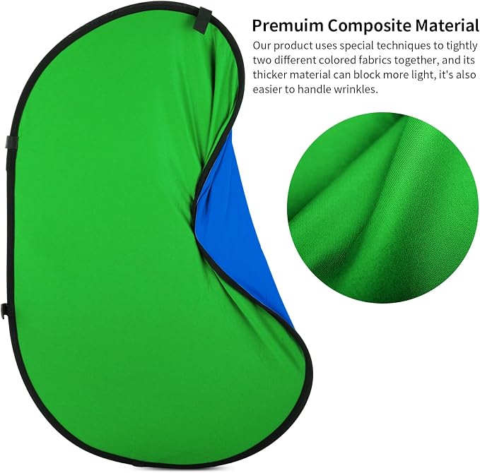 5x6.6ft Green Screen Backdrop for Photography, 2-in-1 Blue Pop Up Collapsible Photo Background with Clip and Carry Case for YouTube Videos Studio Props