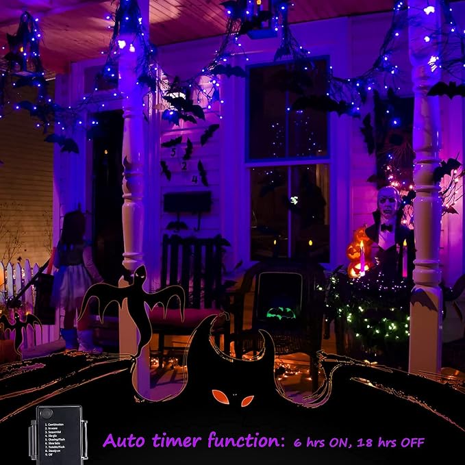 Christamas Decorations Purple String Lights Battery Operated 17.8 Feet 50 LED 2 Pack Waterproof Mini Fairy Lights with 8 Lighting Modes for Outdoor Indoor Use, Xmas Halloween Tree Holiday Party Patio