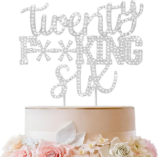 LINGTEER Happy 26th Birthday Silver Rhinestone Funny Cake Topper - Cheers to 26 Years Old Birthday Party Cake Centerpieces Topper Decorations Gift Sign.