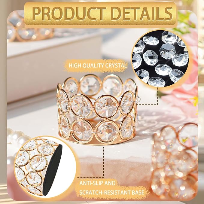 12 Pack Gold Metal Crystal Tea Light Candle Holders - 2.4"x1.6" Bulk Small Votive Candle Holders for Wedding, Home, Party Table Centerpiece Decorations