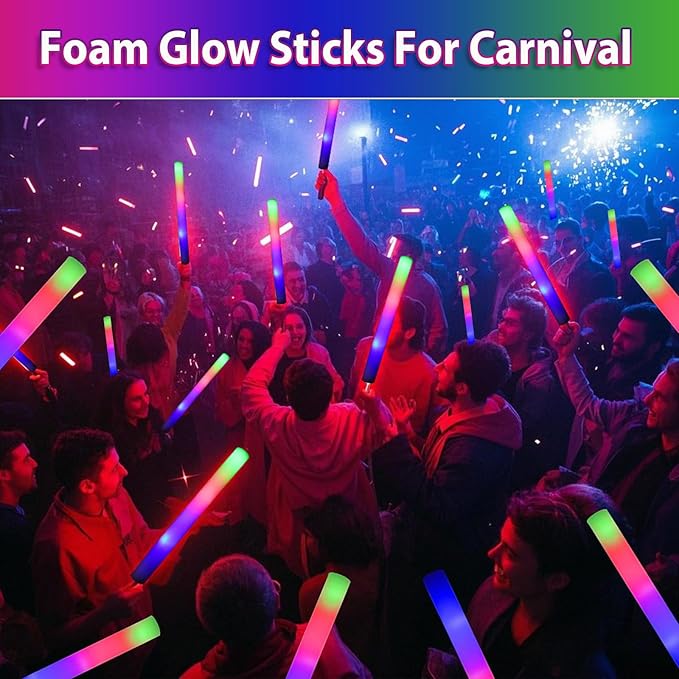 111 pcs Foam Glow Sticks Valentine's Day Party Favors Supplies Flashing Glow Sticks Party Supplies Light Up Baton Wands for Kids, Raves, Birthday, Wedding, Christmas, Children Toy