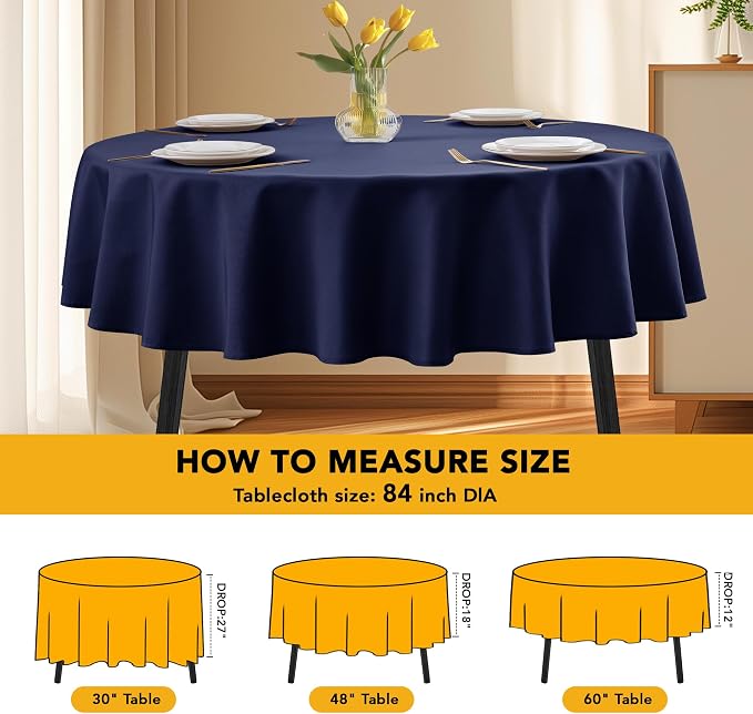 10-Pack Navy Blue Round Tablecloths, 84 Inches, Stain-Resistant Polyester for 3-5 Ft Round Tables - Washable Table Covers for Weddings, Banquets, Birthday Parties, Events