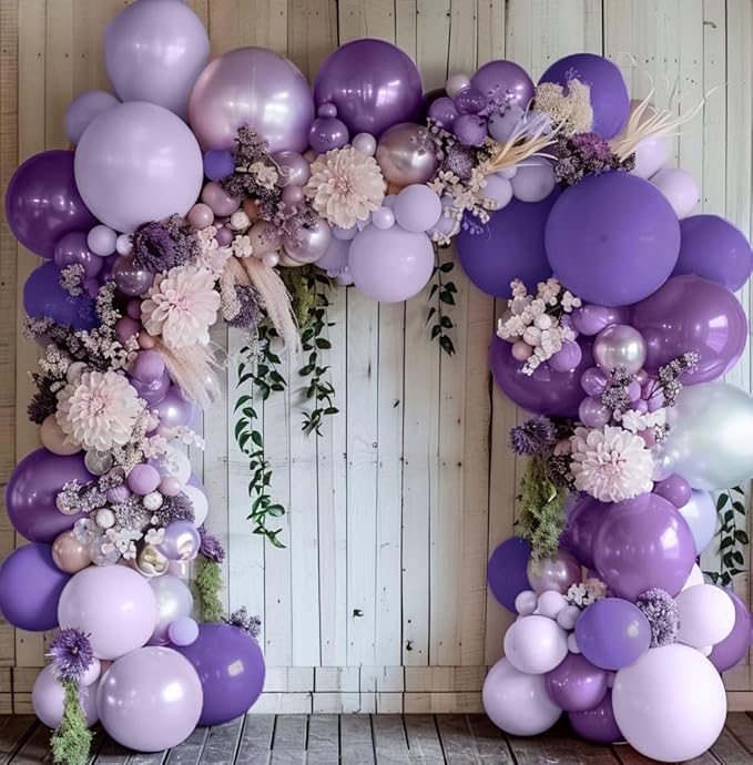 Purple Balloon Garland Kit - Double Stuffed Dark Purple Lavender Balloon Arch Latex Pearl Lilac Color for Baby Shower Birthday Butterfly Wedding Fairy Floral Wild Flower Party Decor