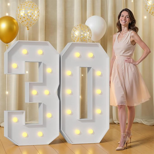 4FT 30 Marquee Numbers 30 Light Up Numbers for Party Large Foam Cardboard Warm White Light Sign Backdrop Birthday Party Decorations