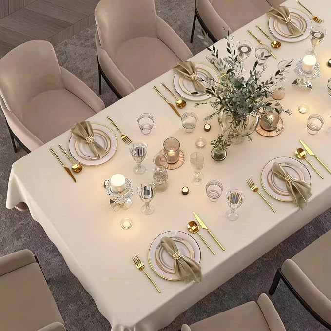 Table Cloth for Rectangle Tables, Waterproof Washable Double-Sided Tablecloth, Soft Thick Classic Table Cover for Dining, Wedding, Party Decorations - 60 x 120 Inch, Cream