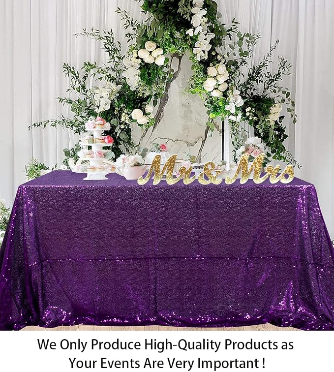 ShiDianYi Sequin Tablecloth Rectangle 50x72-Inch Purple Table Cloths for Parties Rectangular Table Cover Overlay Purple Sequin Fabric Linens Birthday/Baby Shower/Tea Party Decor