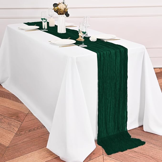 24 Pack Emerald Green Table Runner 10Ft Cheesecloth Table Runner Rustic Gauze Table Runner Romantic Long Sheer Fabric Cheese Cloth Table Runner for Wedding Party Bridal Baby Shower