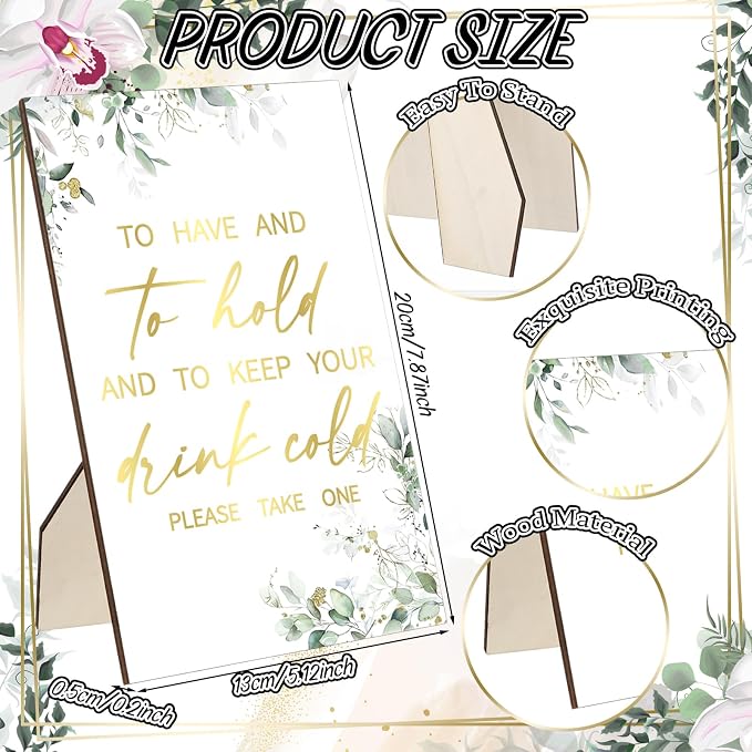 SiliFine 101 Pcs Eucalyptus Leaves Wedding Can Cooler Bulk Engagement Party Favors for 100 Guests Cheers to Love Laughter, and I'll Drink Can Cooler with Wooden Wedding Table Sign Bridal Shower Favor