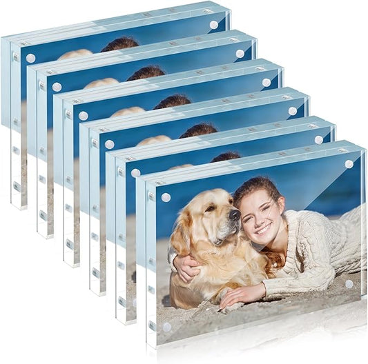 TWING 6 Pack Picture Frames Acrylic 4 x 6,20MM Thick Magnet Frame Lucite Double Sided 4x6 Picture Frame,HD Clear Frameless Desktop Display Self Standing Magnetic Acrylic Block Photo Frame for Gift