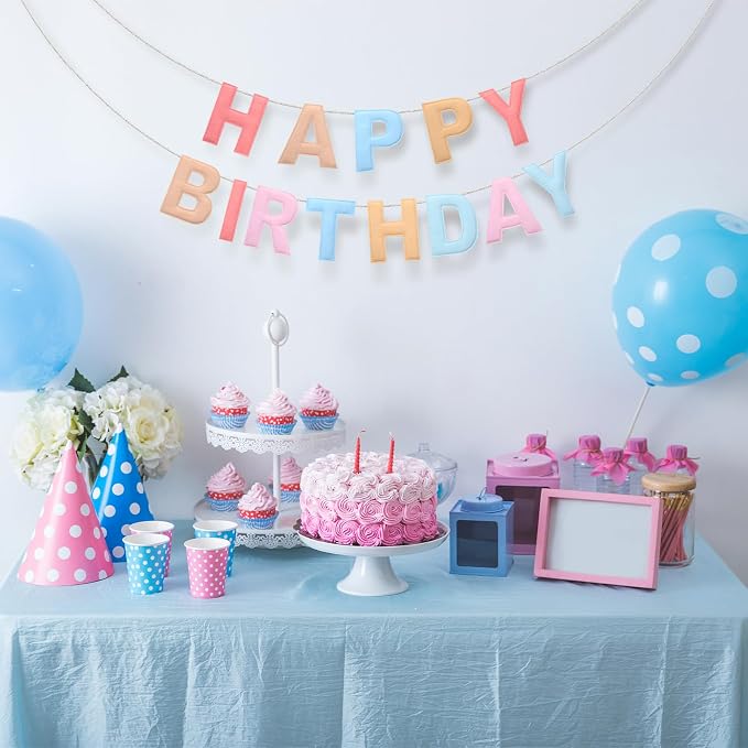 Mindsoft Felt Happy Birthday Garland Rainbow Banner Reusable Happy Birthday Sign Party Supply for Party Decor (Macaron Color,Normal)