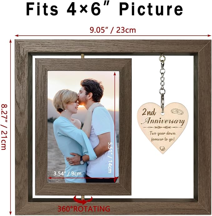 EYITUPC 2 Year Wedding Anniversary Picture Frame Gifts, 2nd Anniversary Frame for Husband Wife Couples (Display Two 4x6)