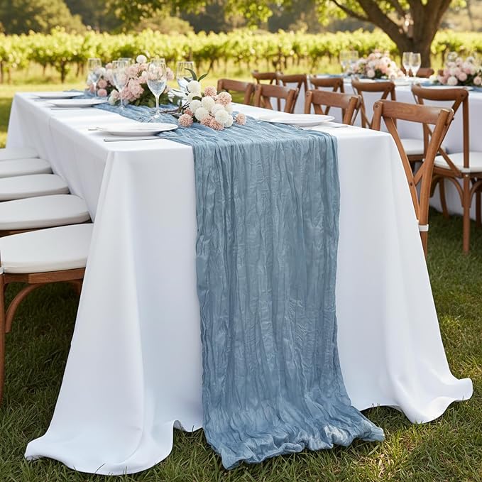 Dusty Blue Cheesecloth Table Runner 120 Inch 10FT Cheese Cloth Runners 1 Pack for Baby Shower, Coastal Style, Retro Decoration, Farmhouse