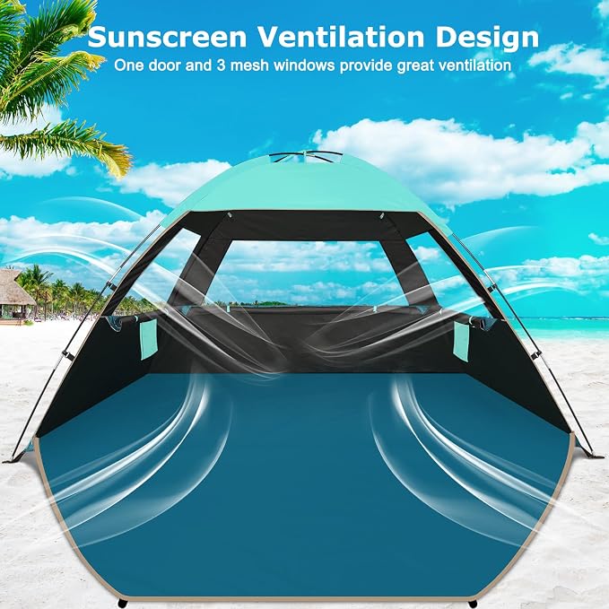 COMMOUDS Beach Tent Sun Shelter for 3/4/6/8 Person, UPF 50+ UV Protection Beach Shade Canopy Tent, Lightweight, Easy Set Up and Carry