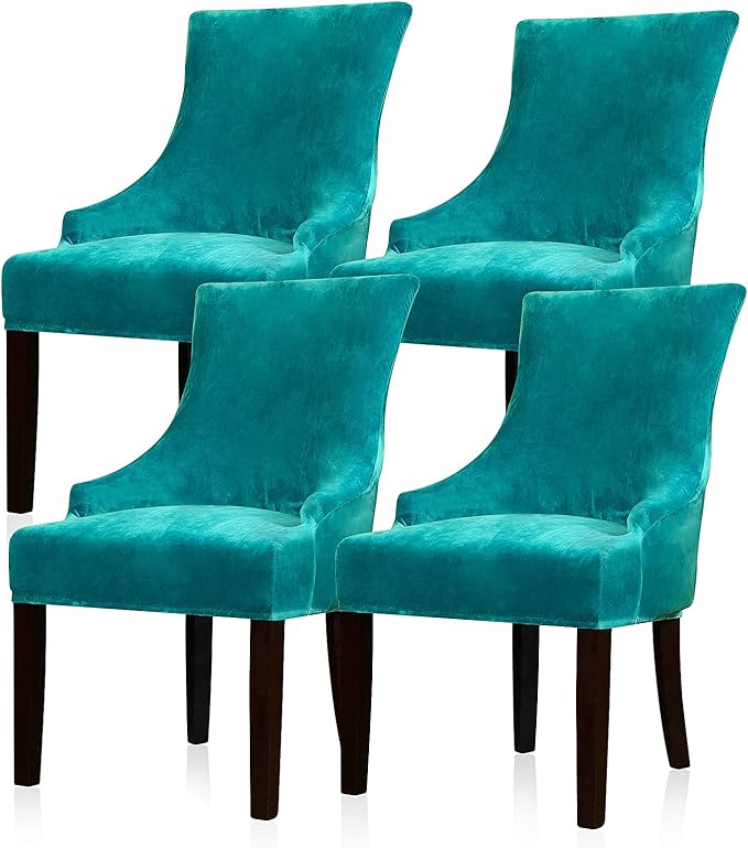 Lellen Velvet Stretch Wingback Chair Cover Slipcover - Reusable Protector Cover for Dining Room Banquet Home Decor etc Machine Washable Hand Washable (Teal, 4PC)