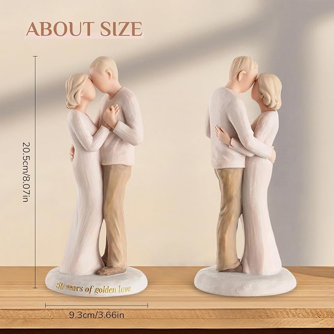 Storieme 50th Anniversary Wedding Gifts: 8.07” 50 Year Golden Anniversary Figurine Gift for Husband Wife Couple Parents - Unique Keepsake Decor to Celebrate 50 Years of Love